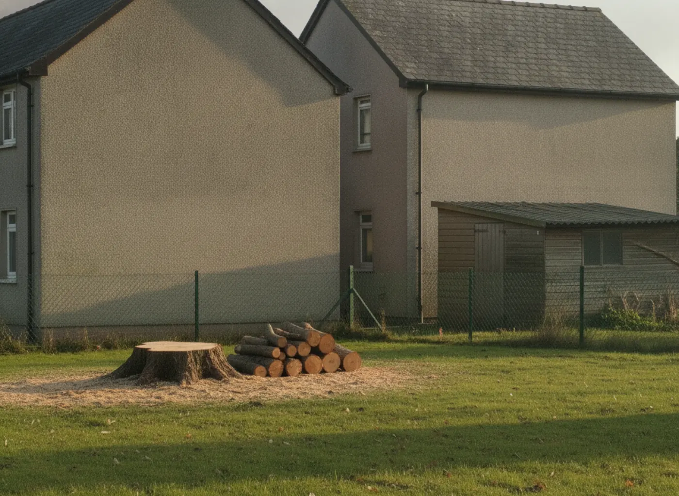 Après : Abattage d'un frêne mort près d'une maison