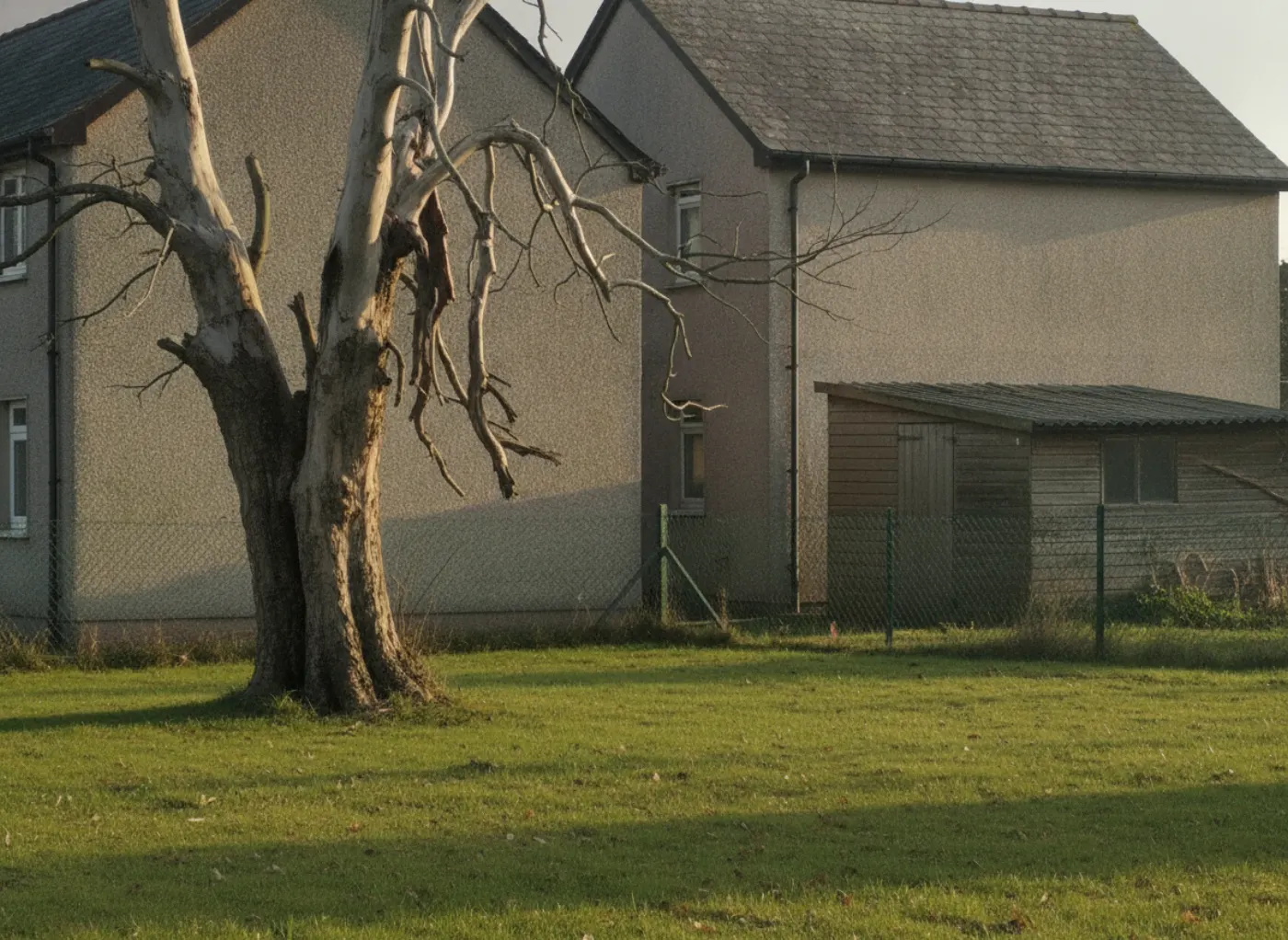 Avant : Abattage d'un frêne mort près d'une maison